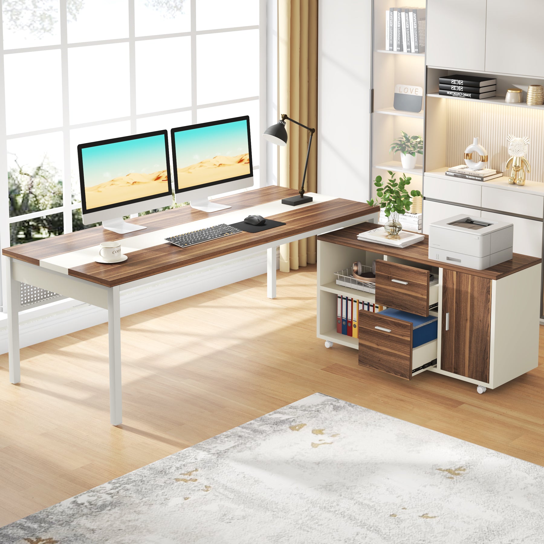 70.8" L-Shaped Desk with 47" Mobile File Cabinet